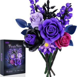 Purple Roses Bouquet Building Set, Artificial Flowers Botani...