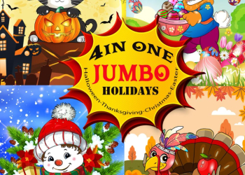 jumbo holidays coloring book for kids: 4-in-1 fun activity b...