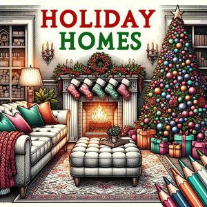 Festive Cozy Holiday Homes Adult Coloring Book: Relax and Co...